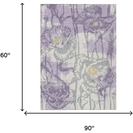 Lavender And Purple Floral Washable Indoor Outdoor Area Rug Photo 6