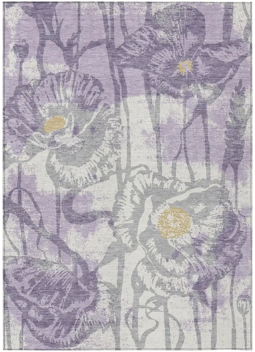 Lavender And Purple Floral Washable Indoor Outdoor Area Rug Photo 1
