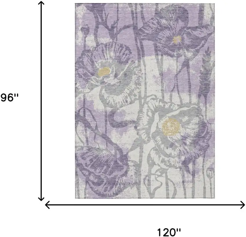Lavender And Purple Floral Washable Indoor Outdoor Area Rug Photo 6