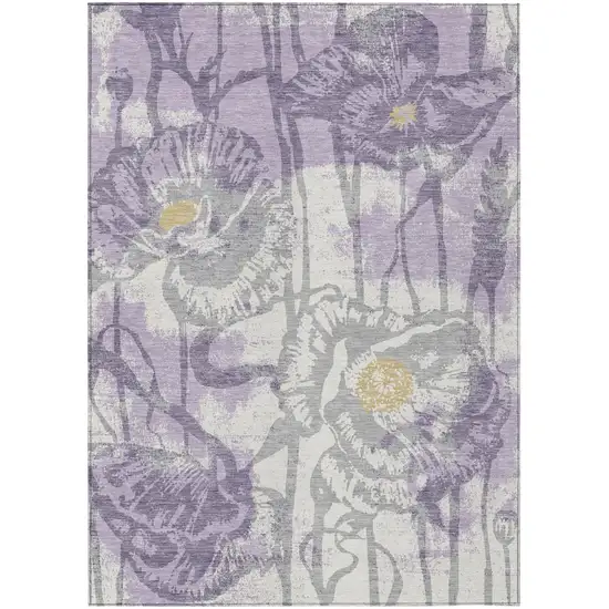 Lavender And Purple Floral Washable Indoor Outdoor Area Rug Photo 1
