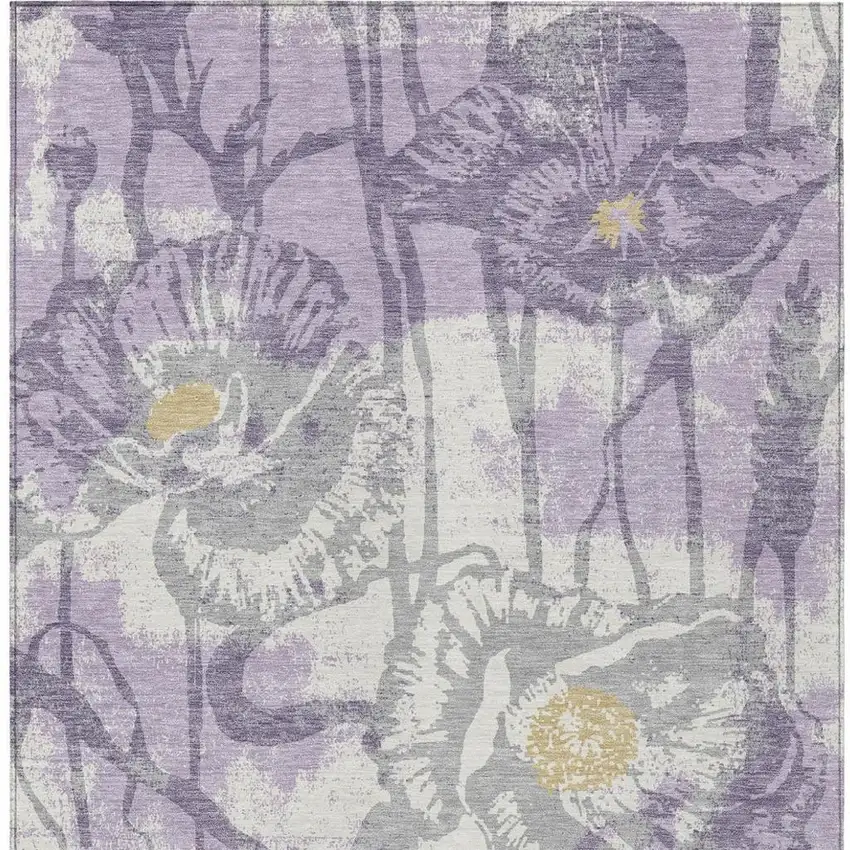 Lavender And Purple Floral Washable Indoor Outdoor Area Rug Photo 3