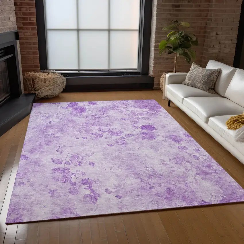 Lavender And Purple Floral Washable Indoor Outdoor Area Rug Photo 8