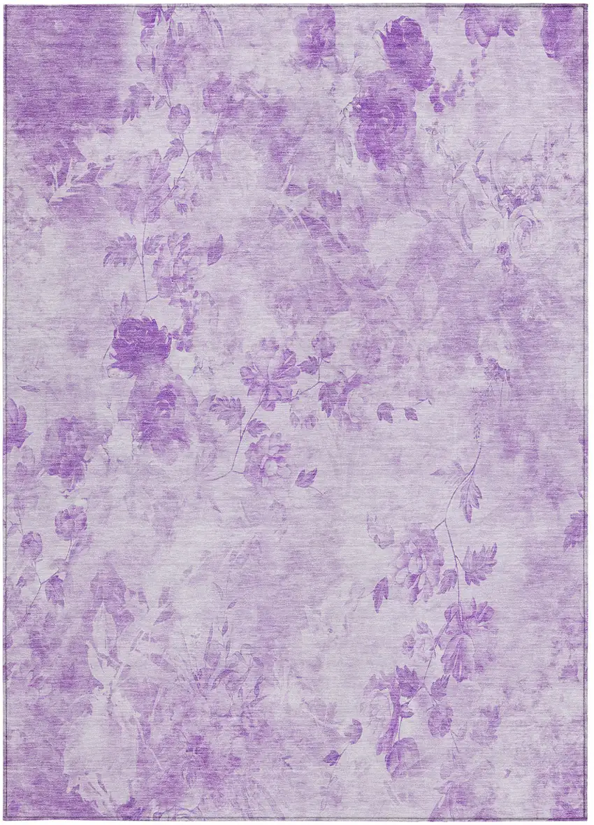 Lavender And Purple Floral Washable Indoor Outdoor Area Rug Photo 5