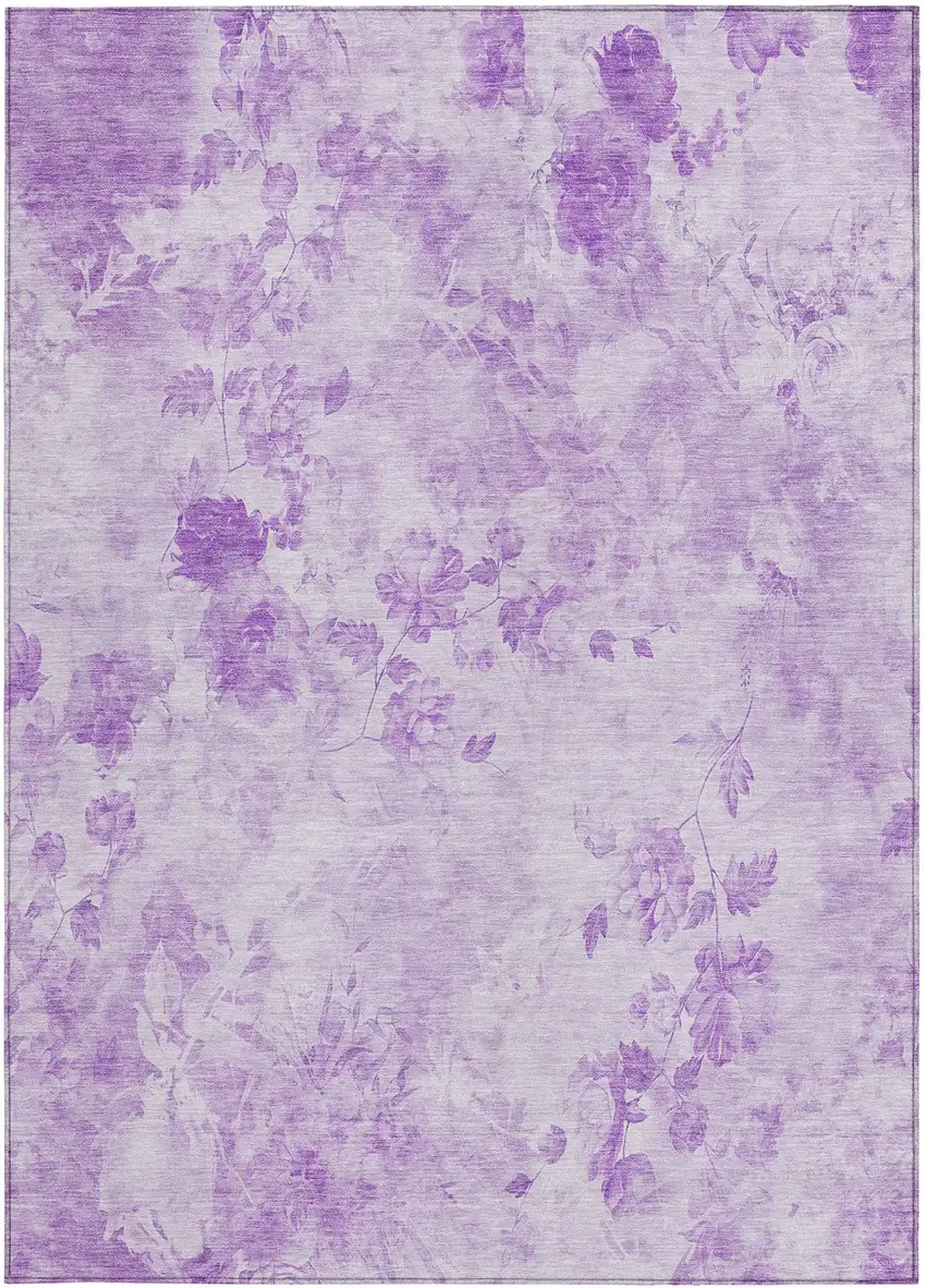 Lavender And Purple Floral Washable Indoor Outdoor Area Rug Photo 5