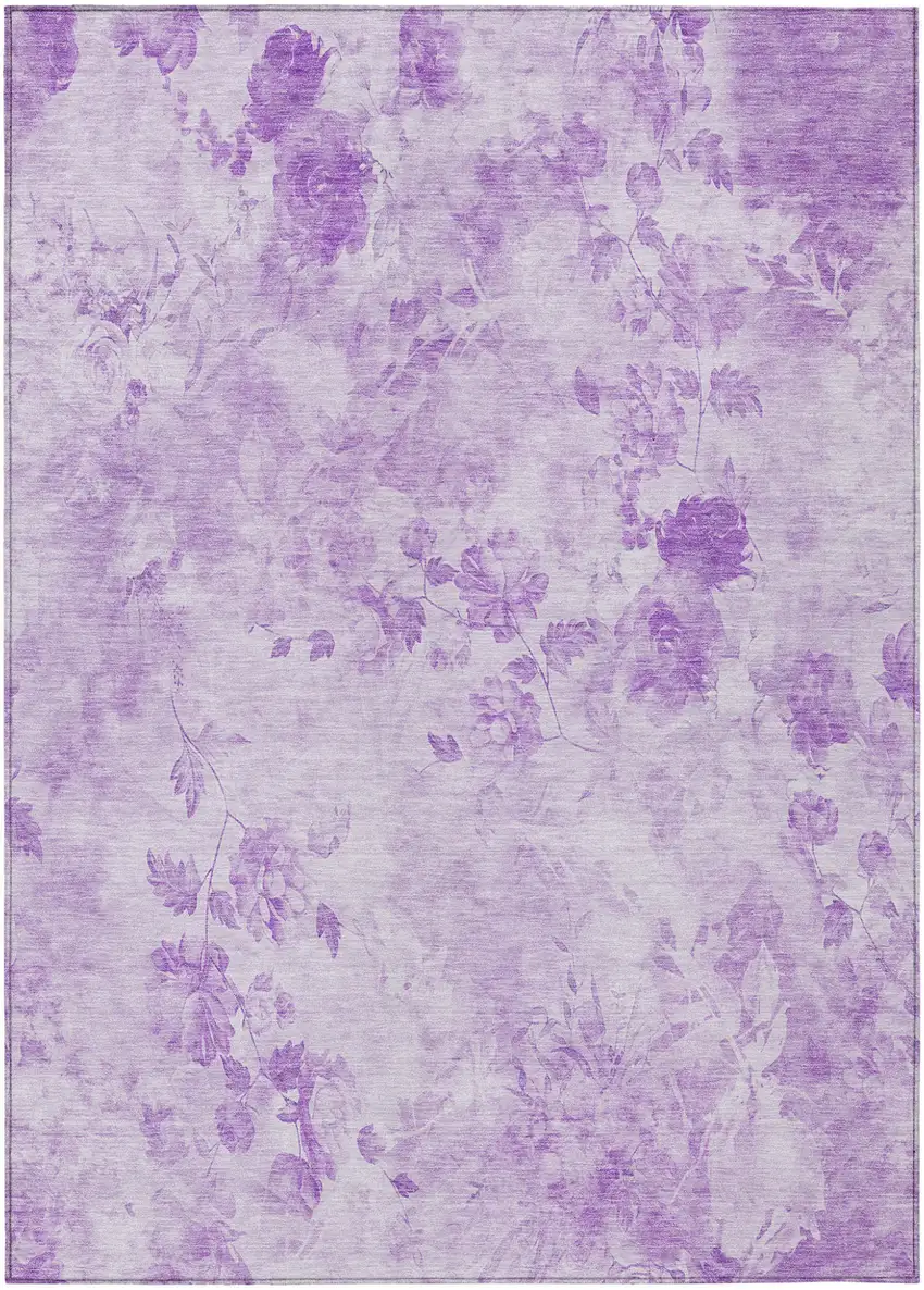 Lavender And Purple Floral Washable Indoor Outdoor Area Rug Photo 1