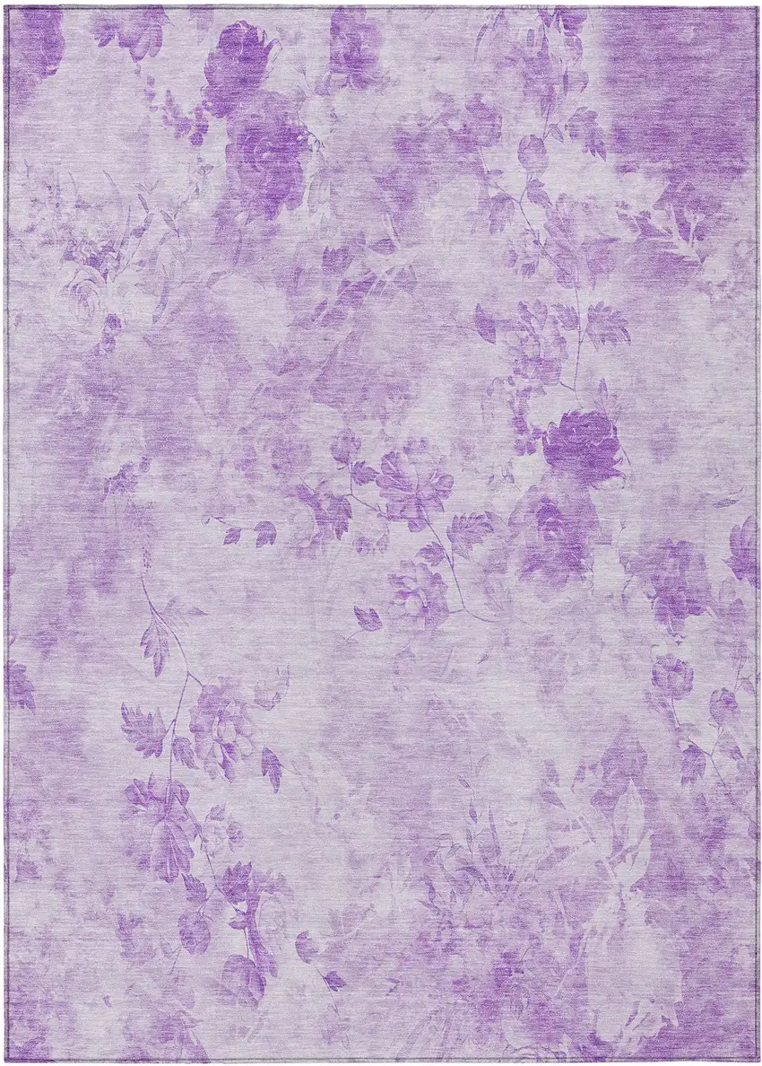 Lavender And Purple Floral Washable Indoor Outdoor Area Rug Photo 1