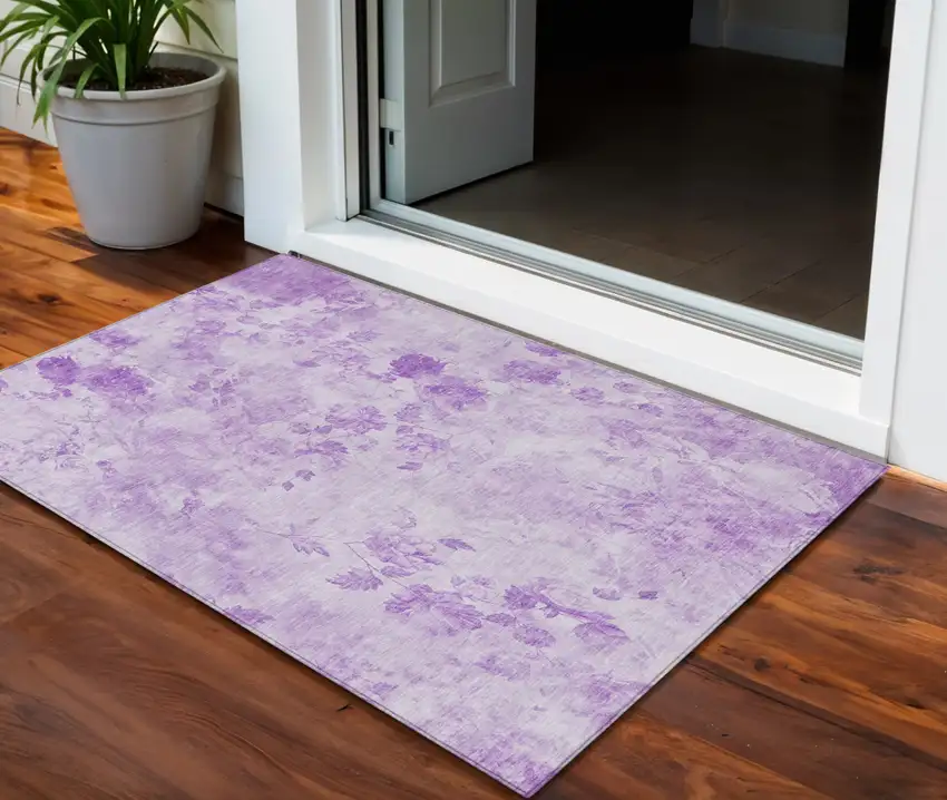 Lavender And Purple Floral Washable Indoor Outdoor Area Rug Photo 1