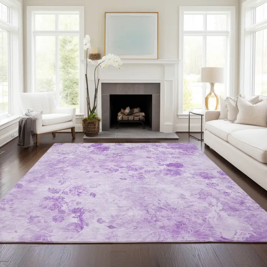 Lavender And Purple Floral Washable Indoor Outdoor Area Rug Photo 7