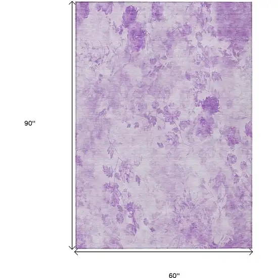 Lavender And Purple Floral Washable Indoor Outdoor Area Rug Photo 9