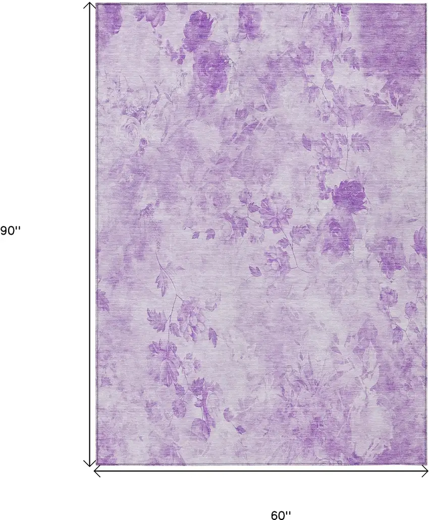 Lavender And Purple Floral Washable Indoor Outdoor Area Rug Photo 9
