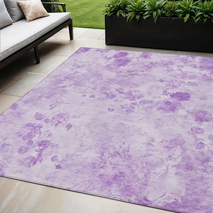 Lavender And Purple Floral Washable Indoor Outdoor Area Rug Photo 1