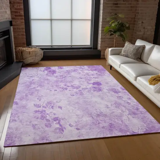 Lavender And Purple Floral Washable Indoor Outdoor Area Rug Photo 8
