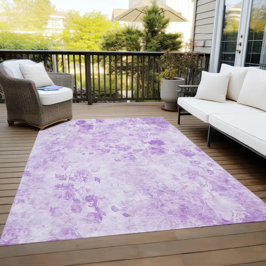 Lavender And Purple Floral Washable Indoor Outdoor Area Rug Photo 9