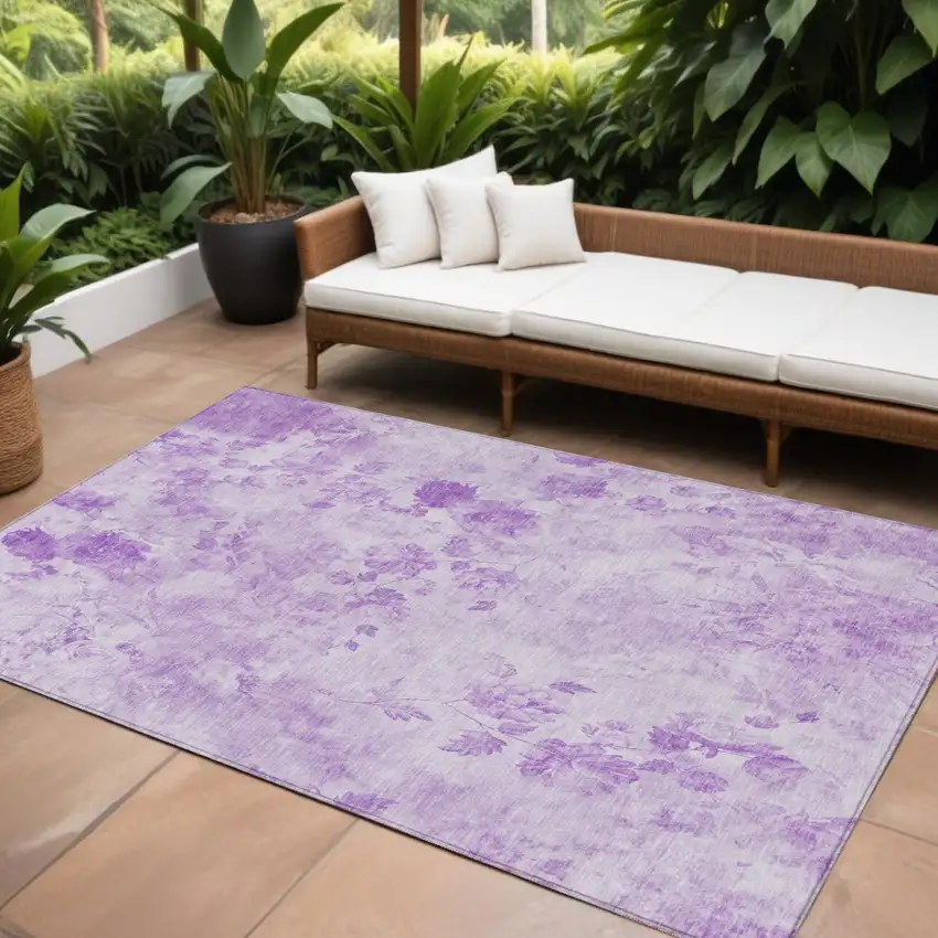 Lavender And Purple Floral Washable Indoor Outdoor Area Rug Photo 1