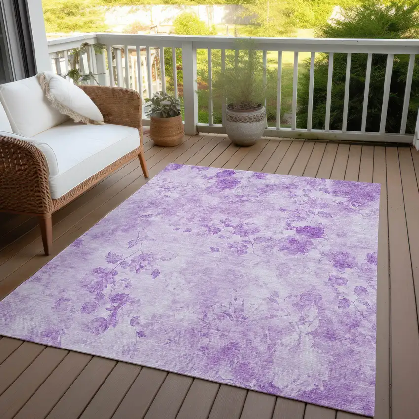 Lavender And Purple Floral Washable Indoor Outdoor Area Rug Photo 7