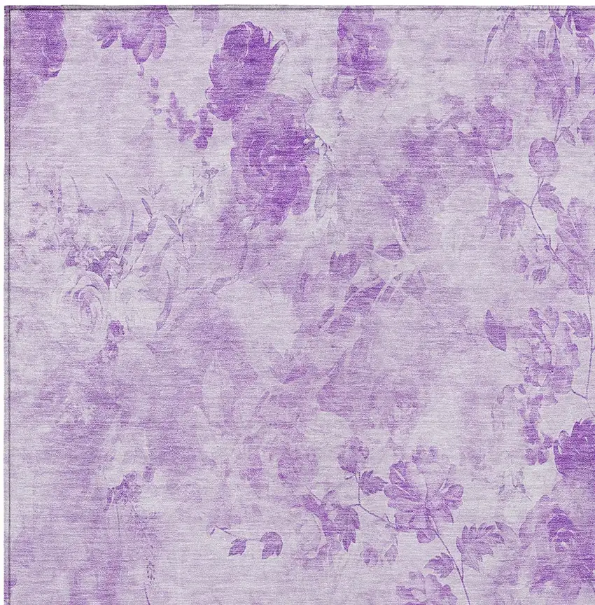 Lavender And Purple Floral Washable Indoor Outdoor Area Rug Photo 5