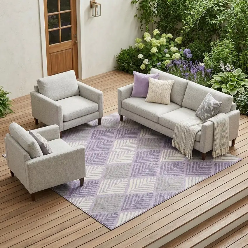 Lavender And Purple Geometric Washable Indoor Outdoor Area Rug Photo 1