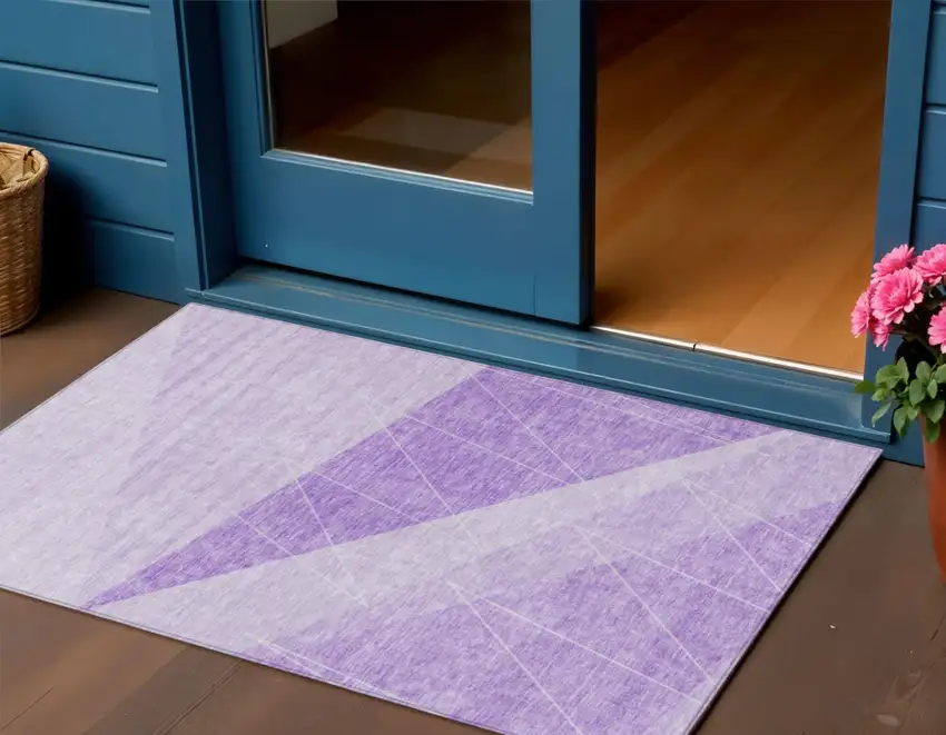 Lavender And Purple Geometric Washable Indoor Outdoor Area Rug Photo 1