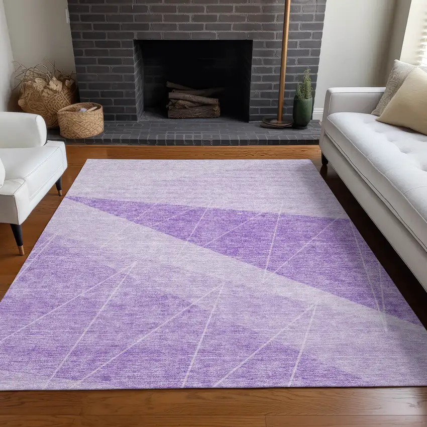 Lavender And Purple Geometric Washable Indoor Outdoor Area Rug Photo 6