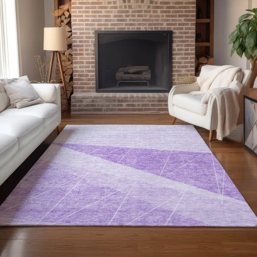 Lavender And Purple Geometric Washable Indoor Outdoor Area Rug Photo 7
