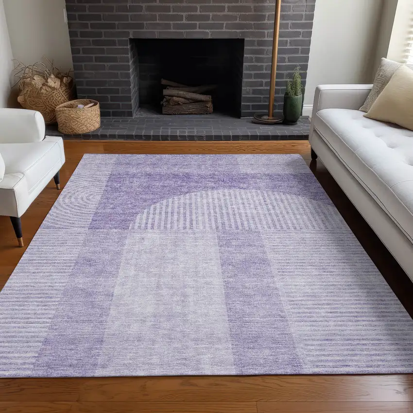 Lavender And Purple Geometric Washable Indoor Outdoor Area Rug Photo 8