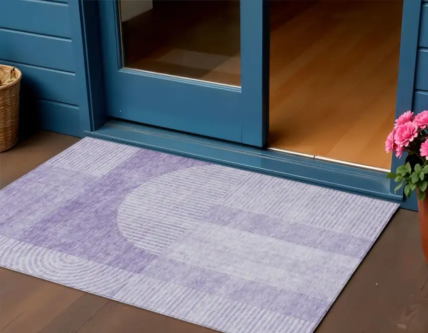 Lavender And Purple Geometric Washable Indoor Outdoor Area Rug Photo 1