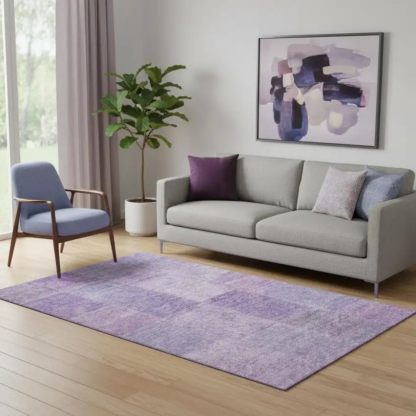 Lavender And Purple Patchwork Washable Area Rug With UV Protection Photo 1