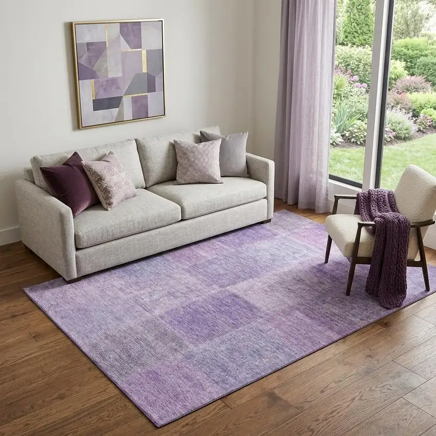 Lavender And Purple Patchwork Washable Area Rug With UV Protection Photo 1