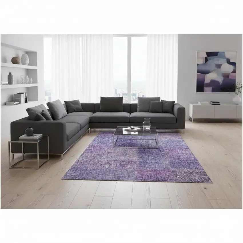 Lavender And Purple Patchwork Washable Area Rug With UV Protection Photo 1