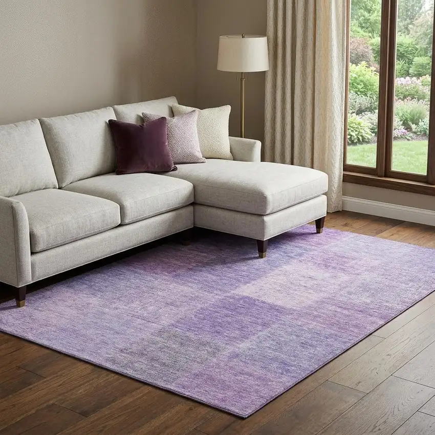 Lavender And Purple Patchwork Washable Area Rug With UV Protection Photo 1