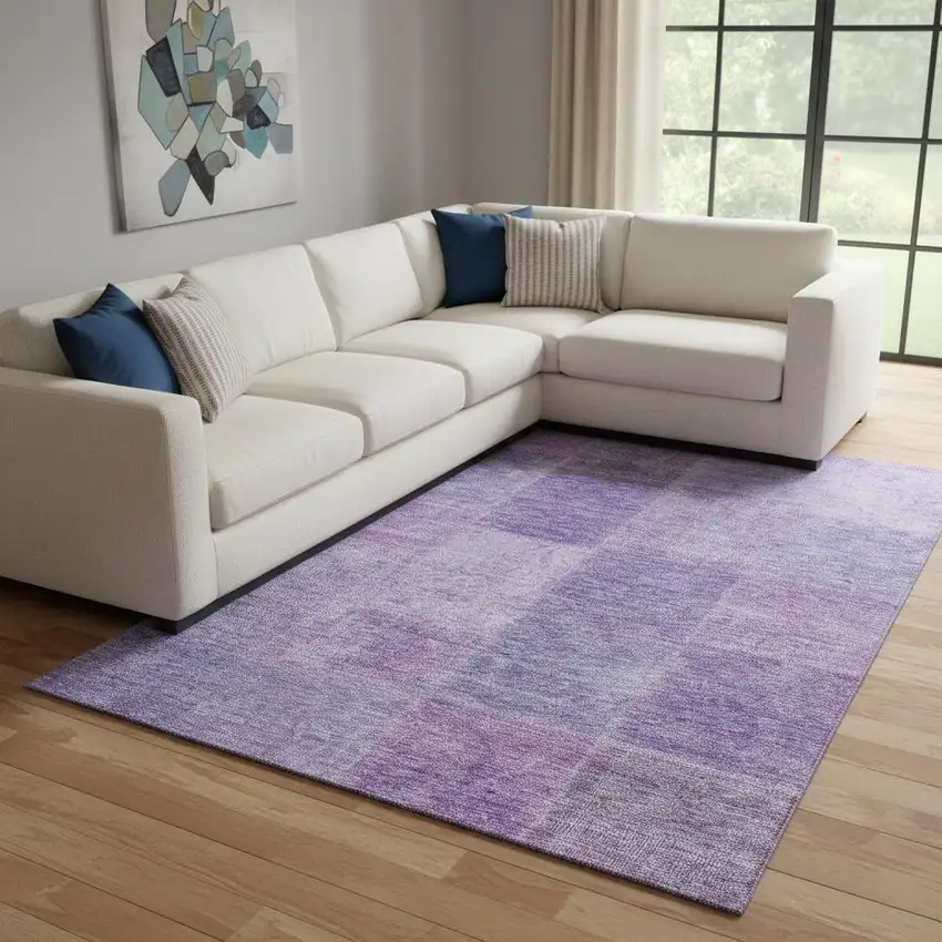 Lavender And Purple Patchwork Washable Area Rug With UV Protection Photo 1