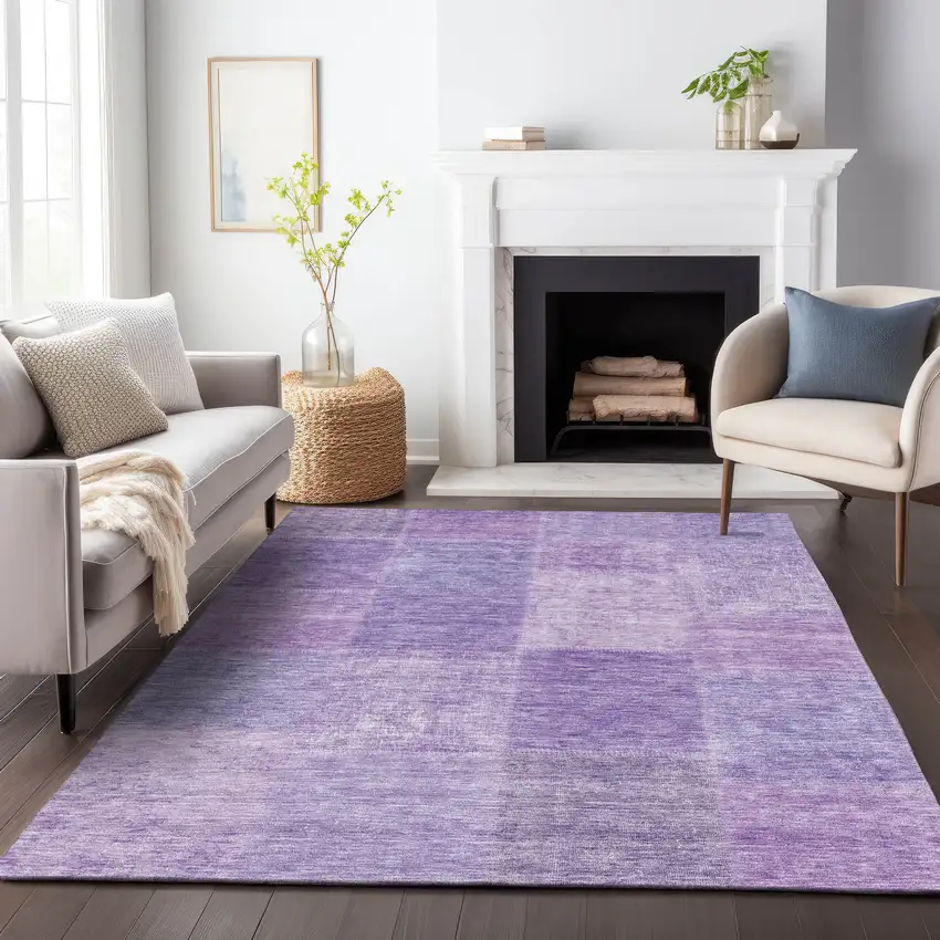 Lavender And Purple Patchwork Washable Area Rug With UV Protection Photo 5