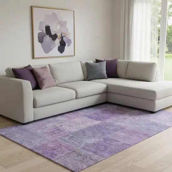 Lavender And Purple Patchwork Washable Area Rug With UV Protection Photo 1