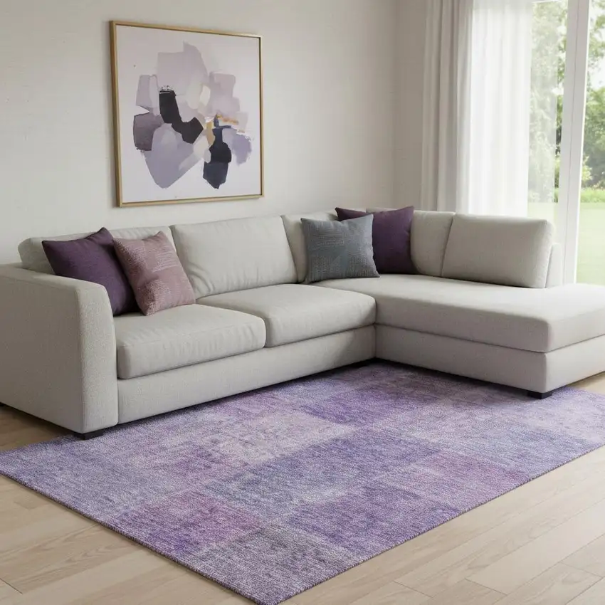 Lavender And Purple Patchwork Washable Area Rug With UV Protection Photo 1