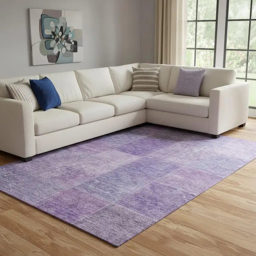 Lavender And Purple Patchwork Washable Area Rug With UV Protection Photo 1