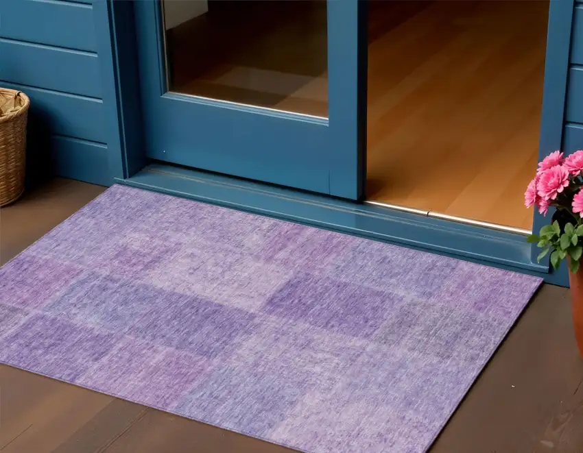 Lavender And Purple Patchwork Washable Indoor Outdoor Area Rug Photo 1