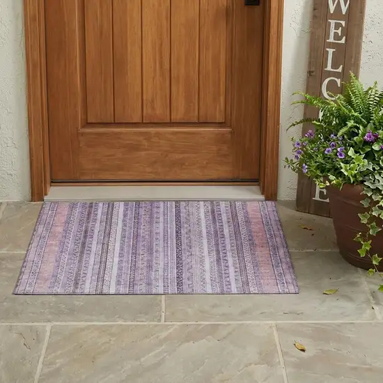 Lavender And Purple Striped Washable Indoor Outdoor Area Rug Photo 1
