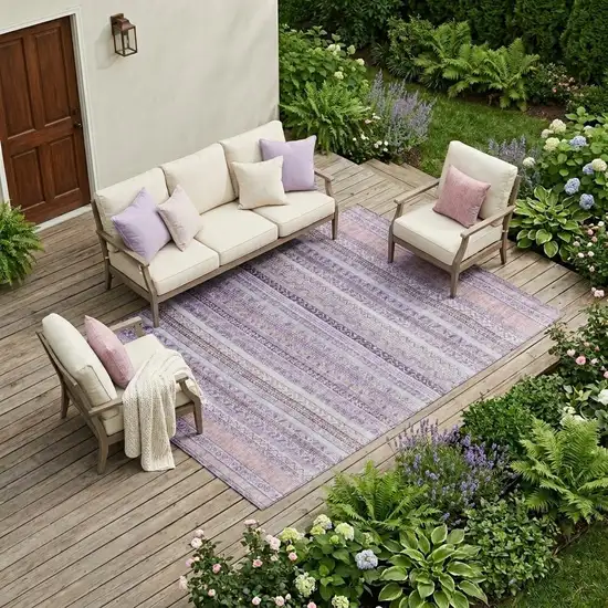 Lavender And Purple Striped Washable Indoor Outdoor Area Rug Photo 1