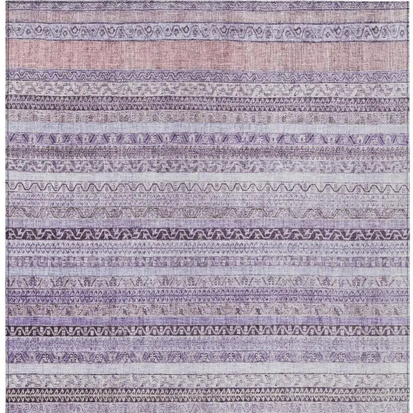 Lavender And Purple Striped Washable Indoor Outdoor Area Rug Photo 4