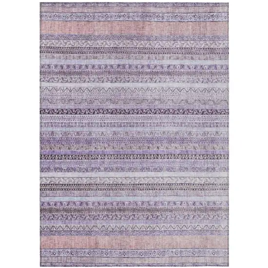 Lavender And Purple Striped Washable Indoor Outdoor Area Rug Photo 2