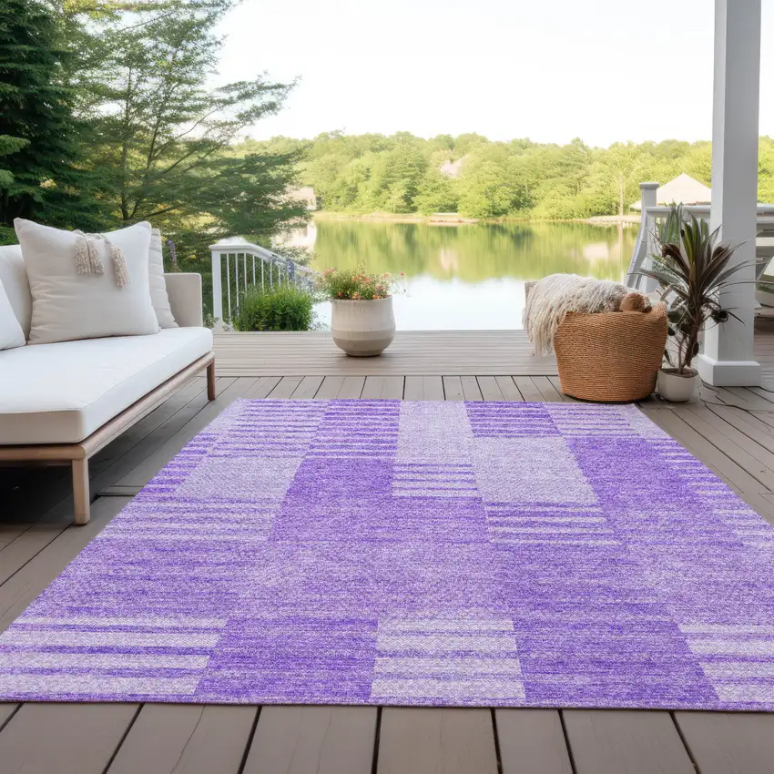 Lavender And Purple Striped Washable Indoor Outdoor Area Rug Photo 9