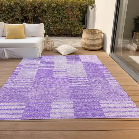 Lavender And Purple Striped Washable Indoor Outdoor Area Rug Photo 7
