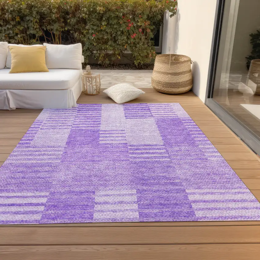 Lavender And Purple Striped Washable Indoor Outdoor Area Rug Photo 7