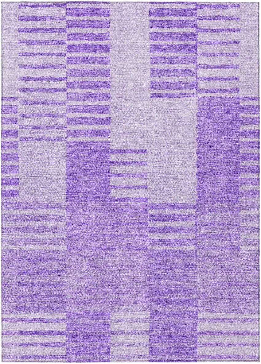 Lavender And Purple Striped Washable Indoor Outdoor Area Rug Photo 2
