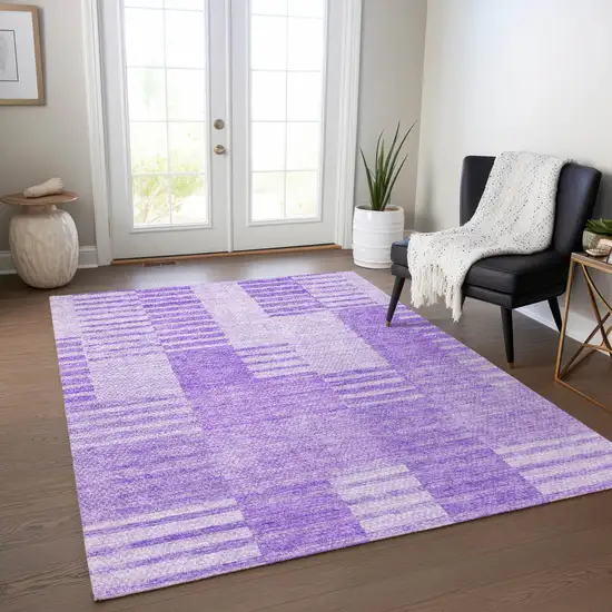 Lavender And Purple Striped Washable Indoor Outdoor Area Rug Photo 8