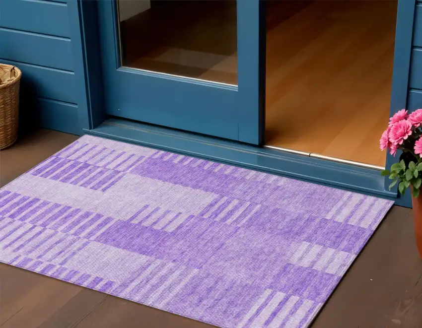 Lavender And Purple Striped Washable Indoor Outdoor Area Rug Photo 1