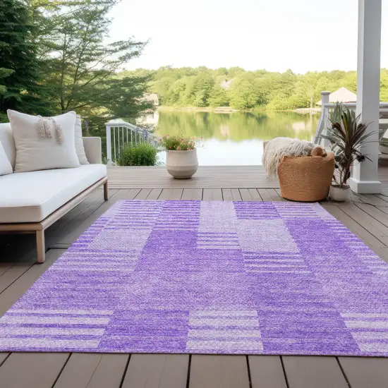 Lavender And Purple Striped Washable Indoor Outdoor Area Rug Photo 8