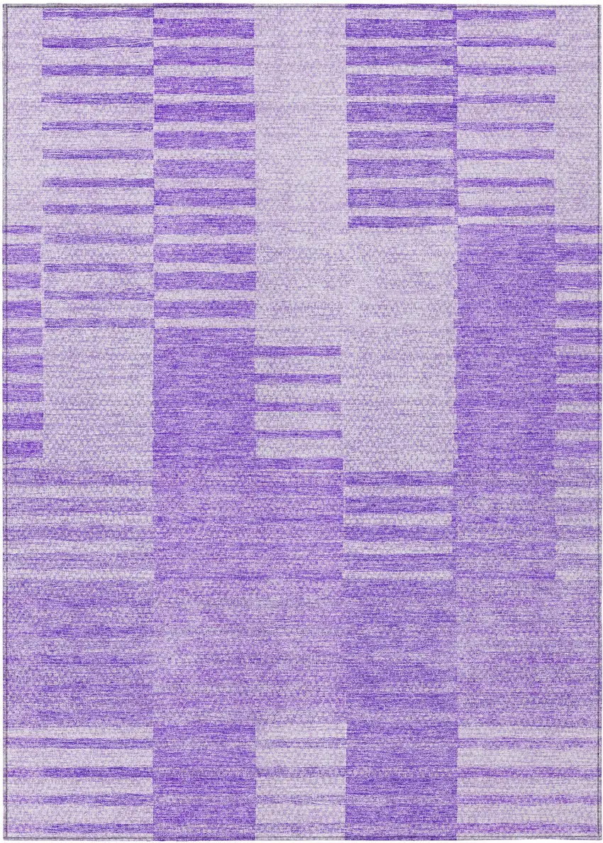 Lavender And Purple Striped Washable Indoor Outdoor Area Rug Photo 2