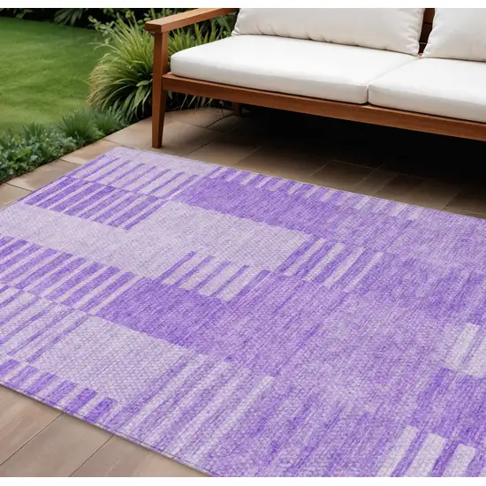 Lavender And Purple Striped Washable Indoor Outdoor Area Rug Photo 1