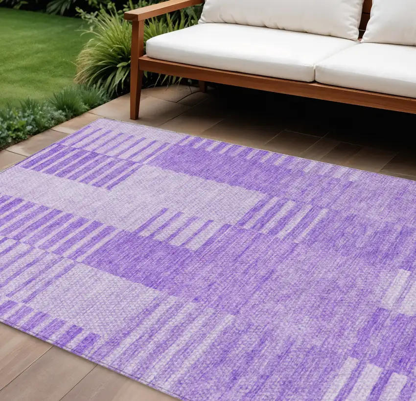 Lavender And Purple Striped Washable Indoor Outdoor Area Rug Photo 1